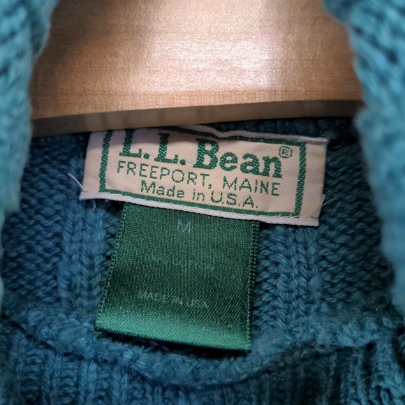 L.L. Bean Women's Pullover Ribbed Turtleneck Sweater Green Medium Cotton Vintage - Picture 9 of 12